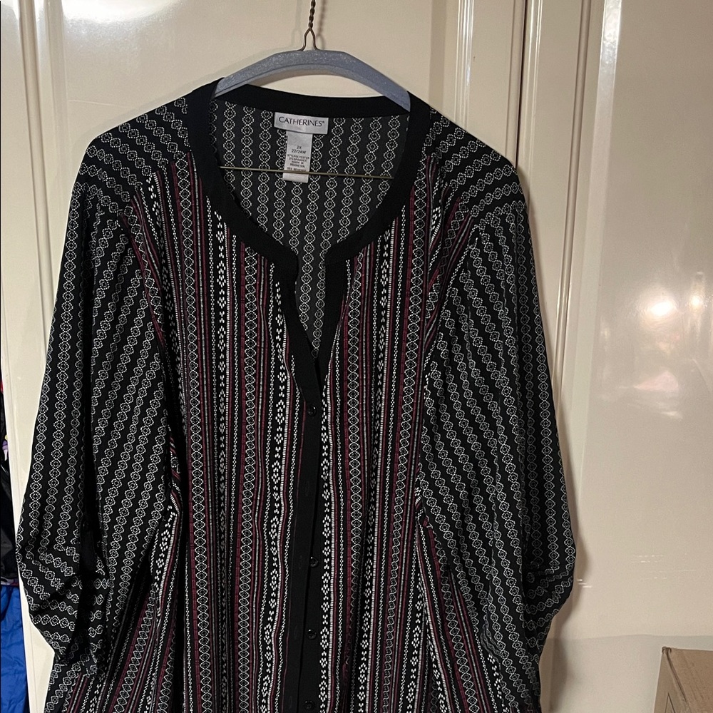 Catherines Black Striped Button-Front woman Shirt